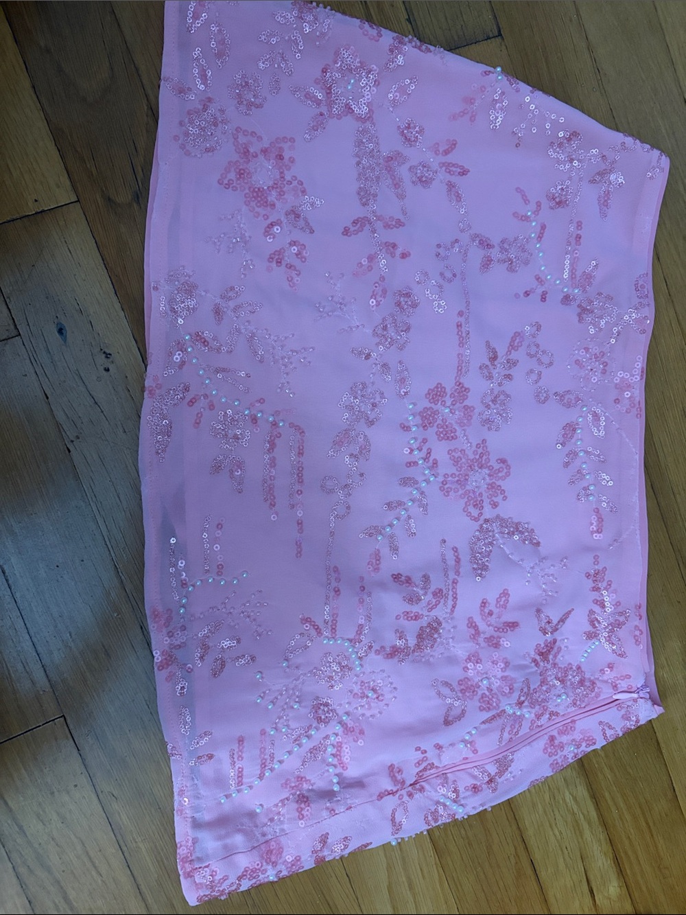 Altar'd State Pink Sequin Floral Mini Skirt